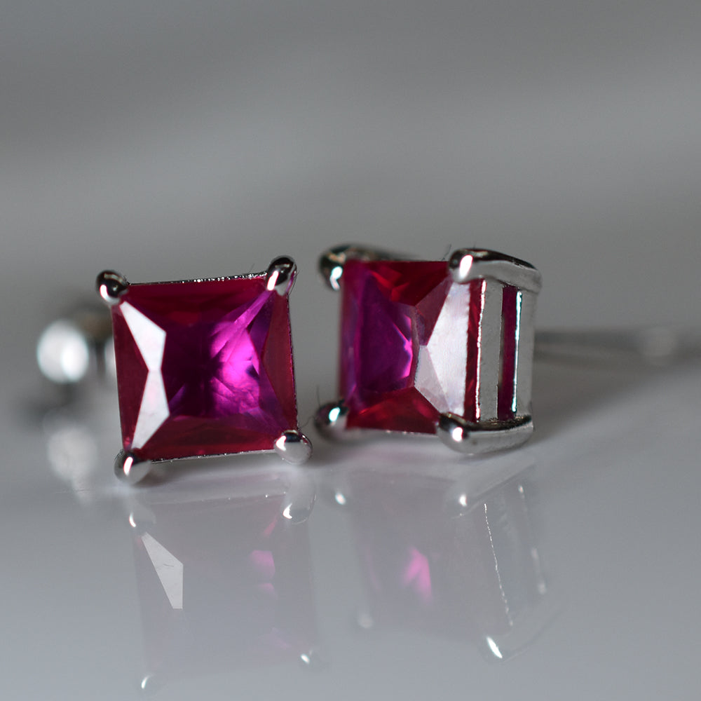 Natural Ruby Pink 7.35 Ct CERTIFIED 925 Sterling Silver Square Earring Free Gift