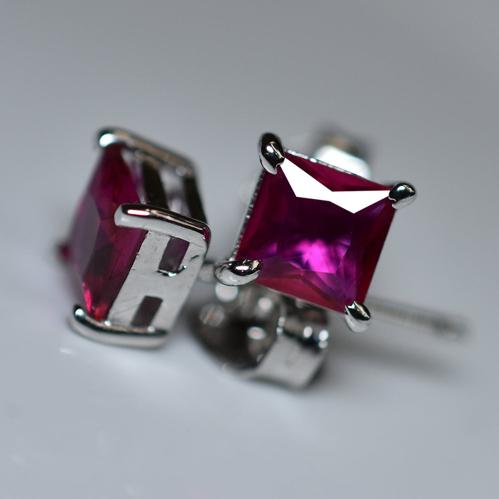 Natural Ruby Pink 7.35 Ct CERTIFIED 925 Sterling Silver Square Earring Free Gift
