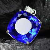 CERTIFIED 88 Ct Square Cushion 925 Sterling Silver Blue Tanzanite Stone Pendant