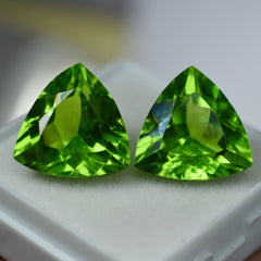 Rare Peridot Green CERTIFIED 16.00 Ct Natural Trillion Cut Loose Gemstone Pair