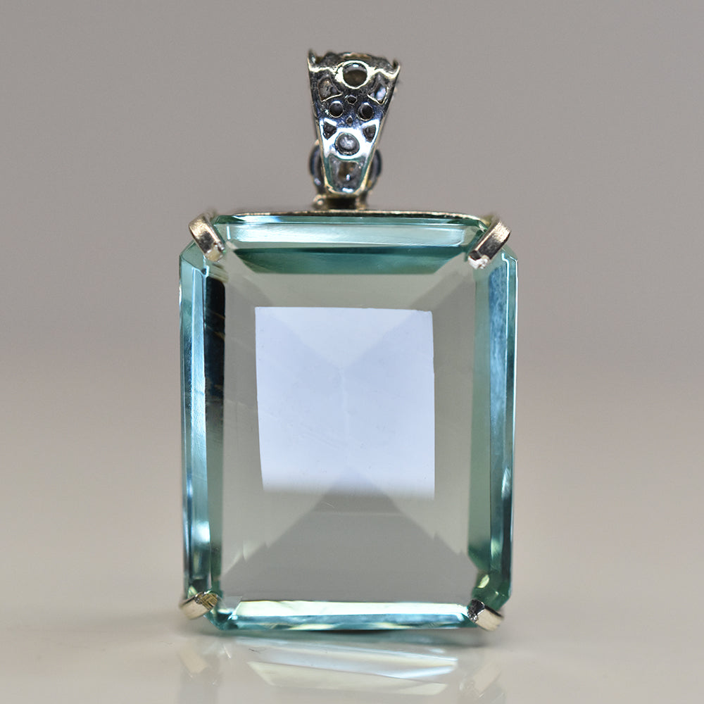 Certified Green Aquamarine 106.05 Ct Emerald Cut Lab Created Pendant Gemstone