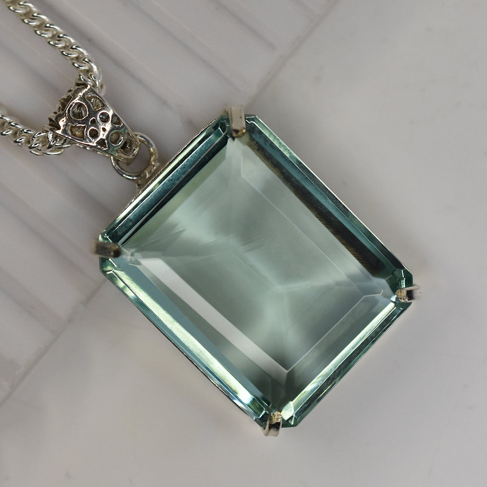 Certified Green Aquamarine 106.05 Ct Emerald Cut Lab Created Pendant Gemstone