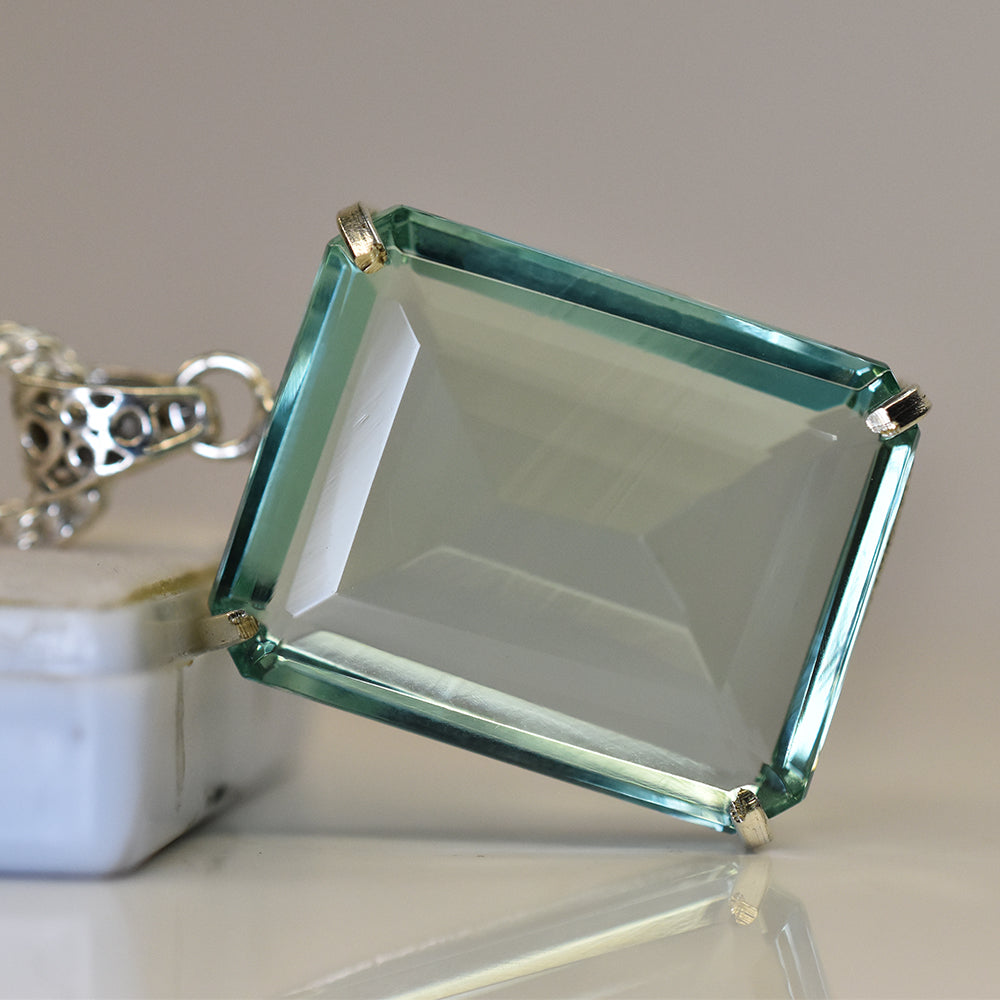 Certified Green Aquamarine 106.05 Ct Emerald Cut Lab Created Pendant Gemstone
