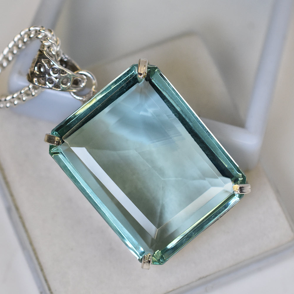Certified Green Aquamarine 106.05 Ct Emerald Cut Lab Created Pendant Gemstone