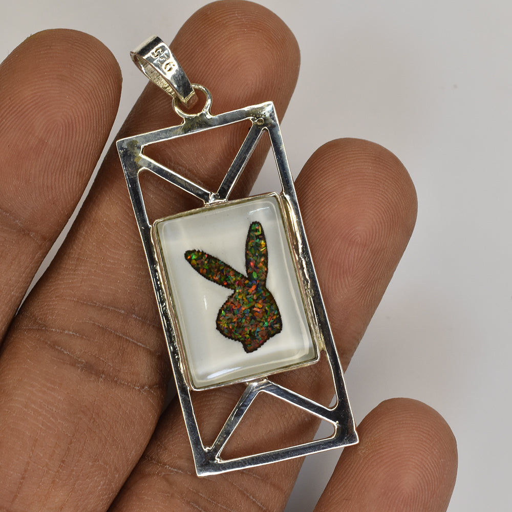 CERTIFIED Opal Natural 39.35 Ct White-Multi Color 925 Sterling Silver Pendant