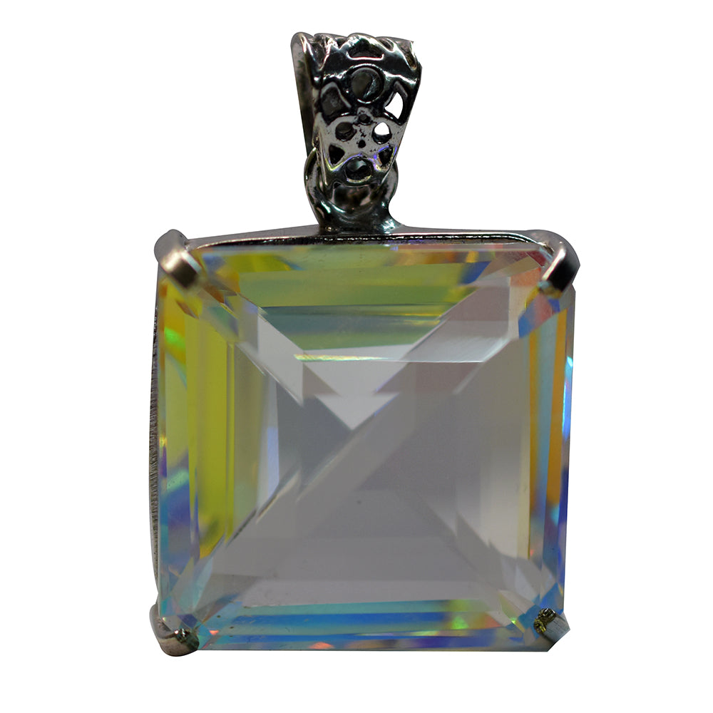 Certified 67 Ct Natural Mystic Topaz Pendant 925 Sterling Silver Square Gemstone