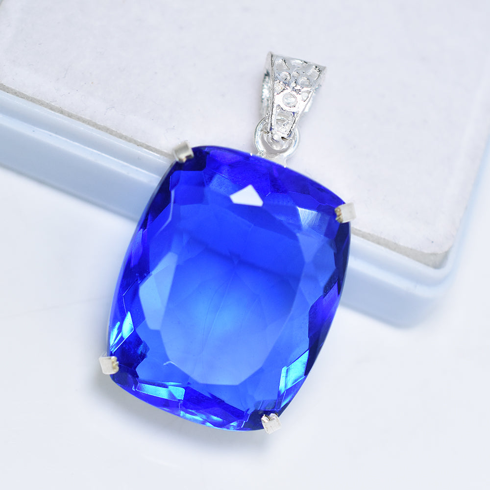 925 Sterling Silver 81.6 Ct CERTIFIED Brazilian Cushion Cut Topaz Pendant