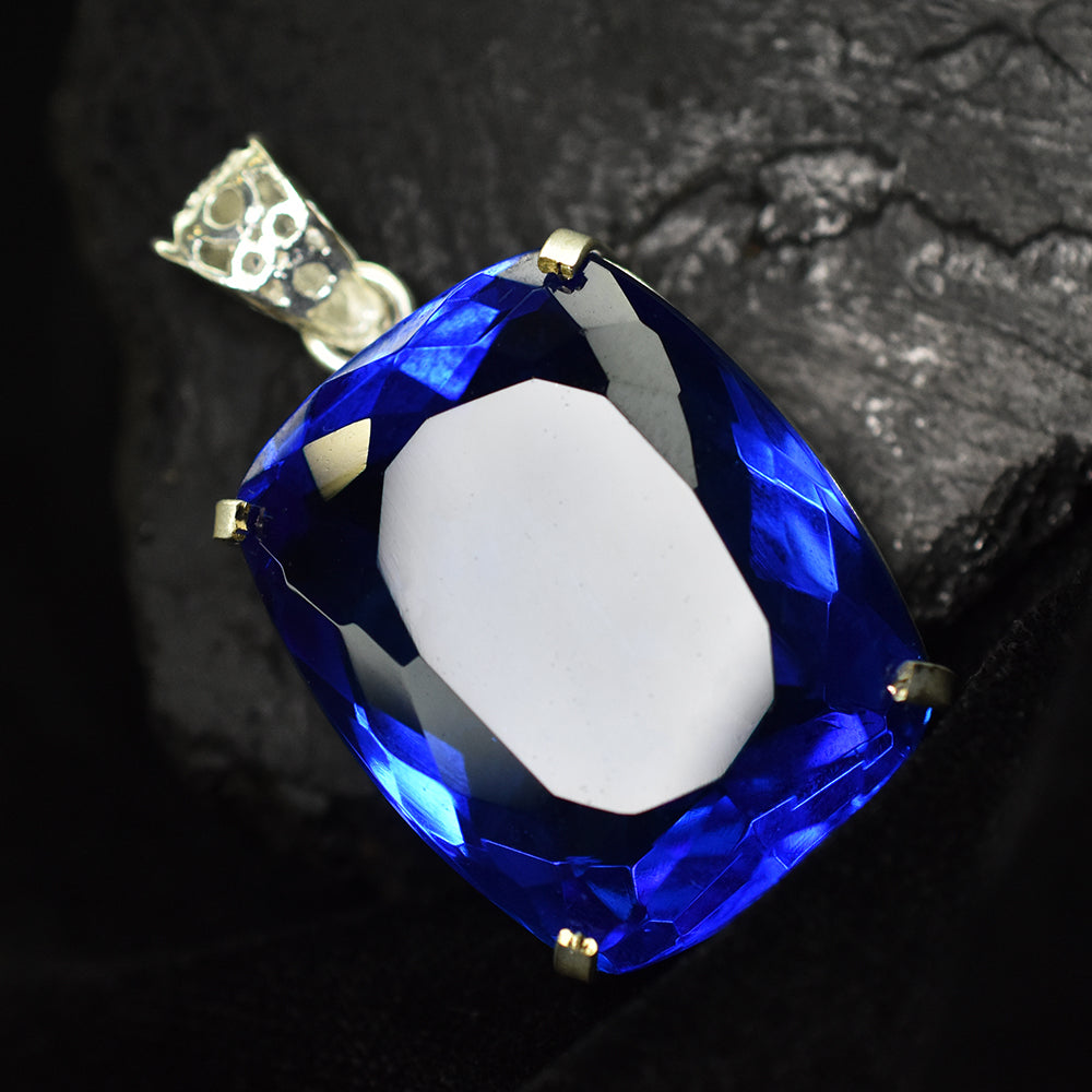 925 Sterling Silver 81.6 Ct CERTIFIED Brazilian Cushion Cut Topaz Pendant