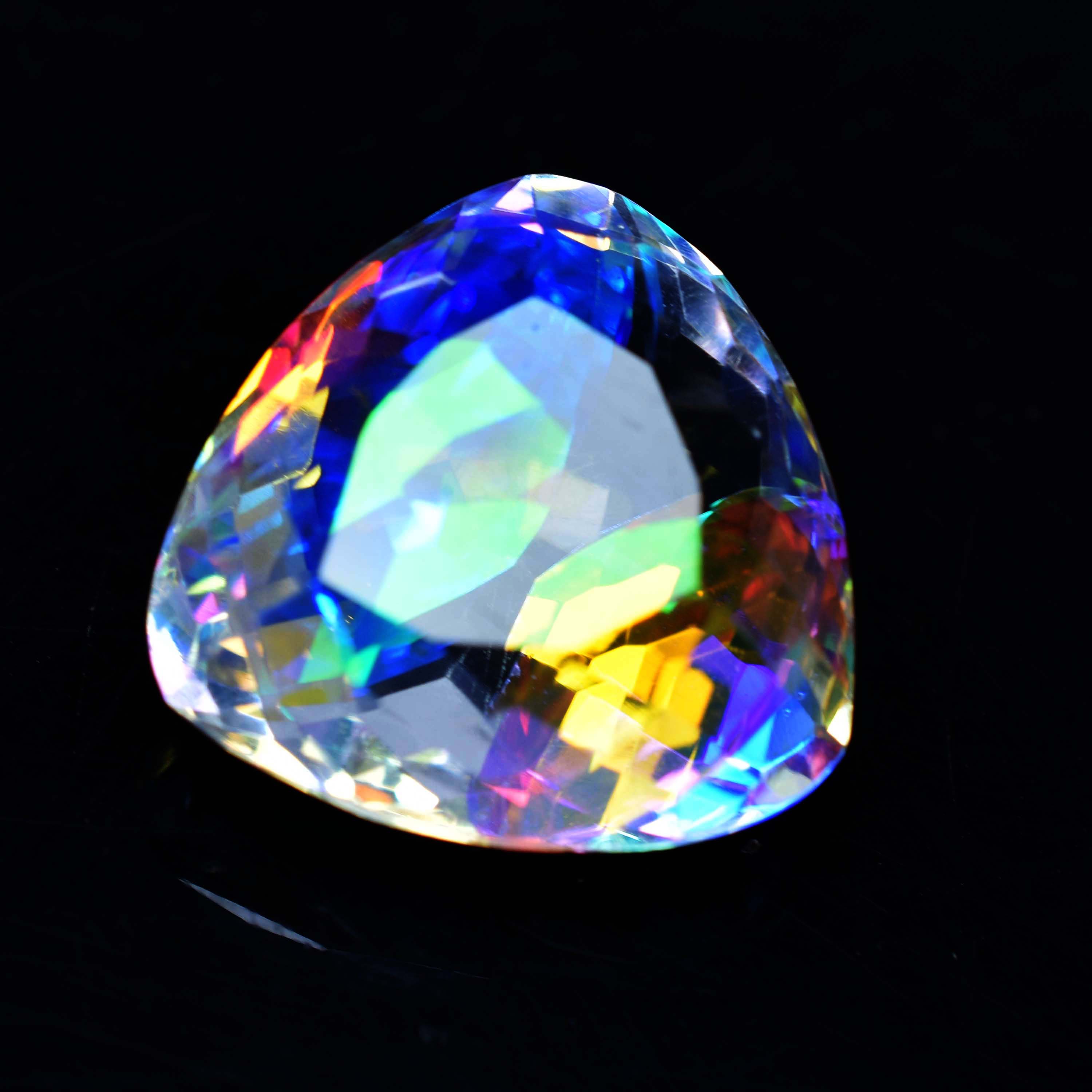 24.80 Ct Rainbow CERTIFIED Mystic Lab Created Topaz Trillion Cut Loose Gemstone