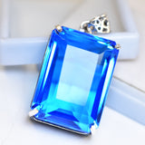 Brazilian Natural Blue Topaz 129 Ct 925 Sterling Silver Pendant Emerald Gemstone