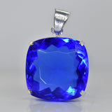 BLUE Sapphire 91 Ct CERTIFIED Square Cushion 925 Sterling Silver GEMS Pendant