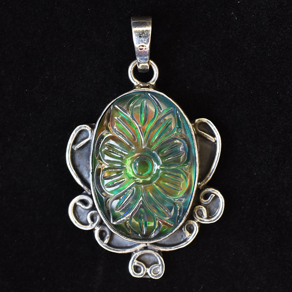Ethiopian Natural 46 Ct CERTIFEID 925 Sterling Silver Opal Gems Oval Pendant