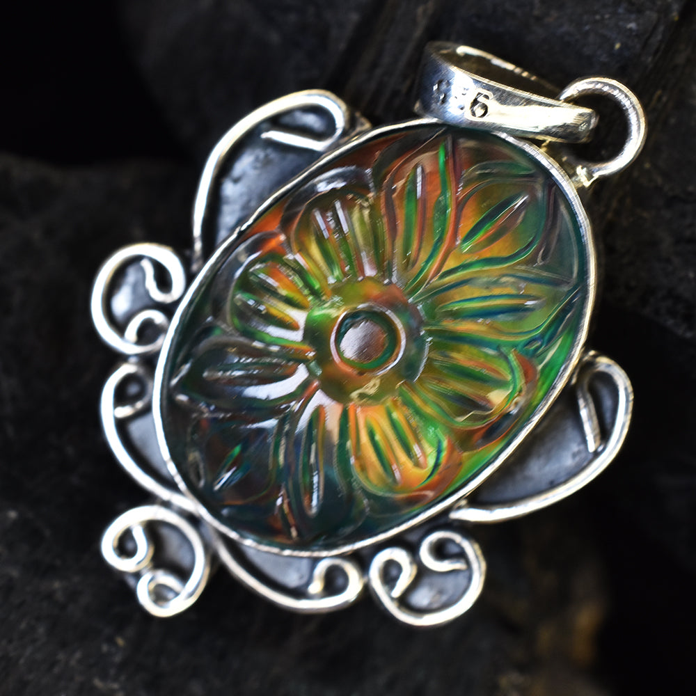 Ethiopian Natural 46 Ct CERTIFEID 925 Sterling Silver Opal Gems Oval Pendant