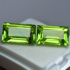 Natural Emerald Cut 16.08 Ct Rare Green Peridot Loose Gemstone Pair CERTIFIED