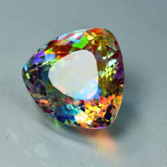 Rainbow Mystic Topaz Loose Gemstone Lab Created CERTIFIED Trillion Cut 46.55 Ct