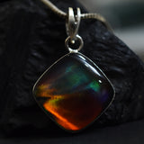 925 Sterling Silver 26Ct Natural Ammolite CERTIFEID Square Pendant Gift For Her