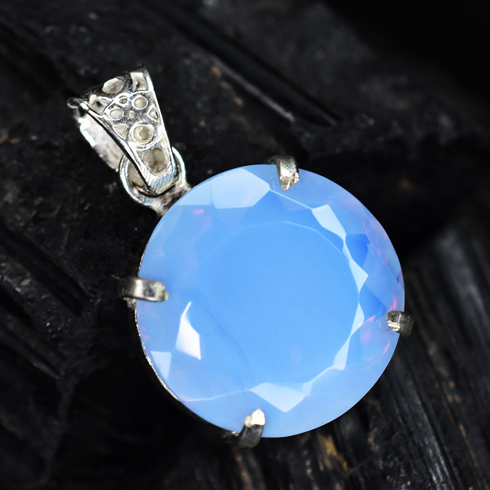 48.20 Ct Round Cut CERTIFIED Opal 925 Sterling Sliver Natural Gemstone Pendant