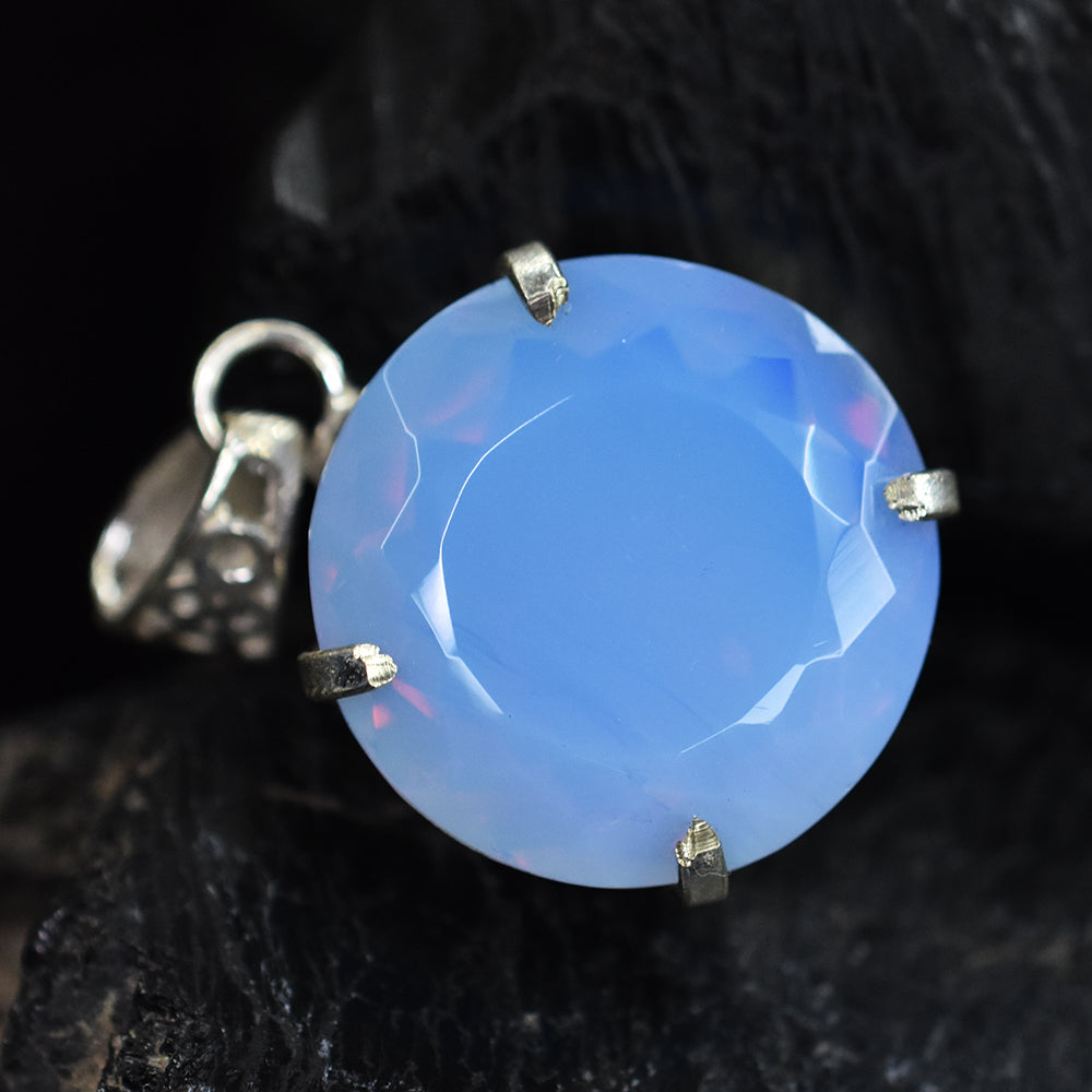 48.20 Ct Round Cut CERTIFIED Opal 925 Sterling Sliver Natural Gemstone Pendant