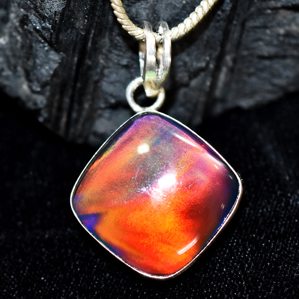 925 Sterling Silver 26Ct Natural Ammolite CERTIFEID Square Pendant Gift For Her