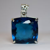 Blue Topaz Pendant Square Cushion 925 Sterling Silver Natural 124 Ct CERTIFIED