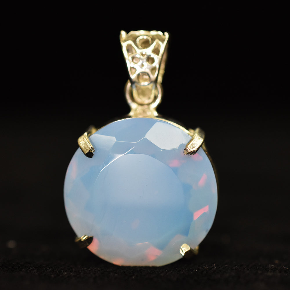 48.20 Ct Round Cut CERTIFIED Opal 925 Sterling Sliver Natural Gemstone Pendant
