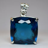 Blue Topaz Pendant Square Cushion 925 Sterling Silver Natural 124 Ct CERTIFIED