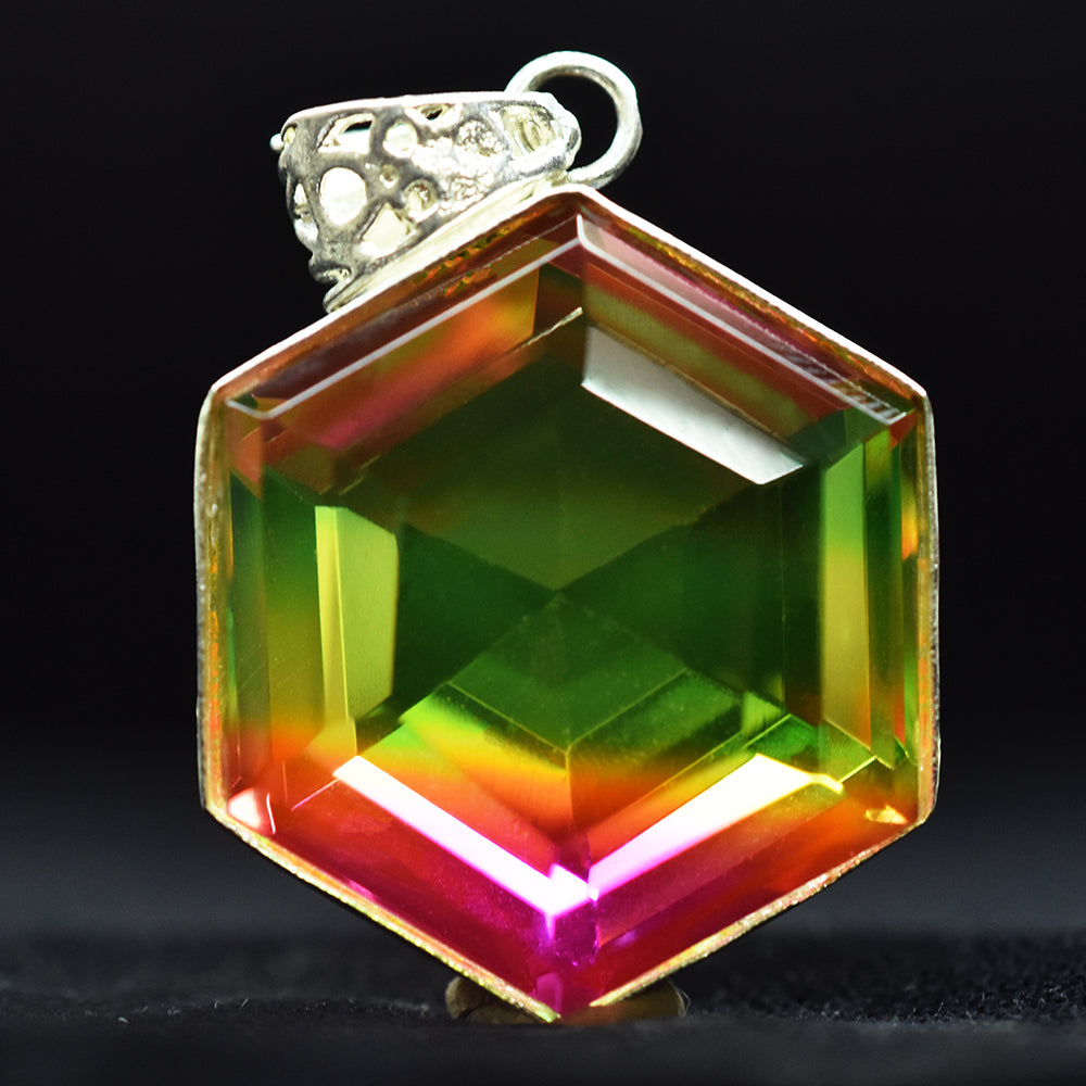 CERTIFIED 925 Sterling Silver 84 Ct Bi-Color Tourmaline Gems Pendant Lab Created