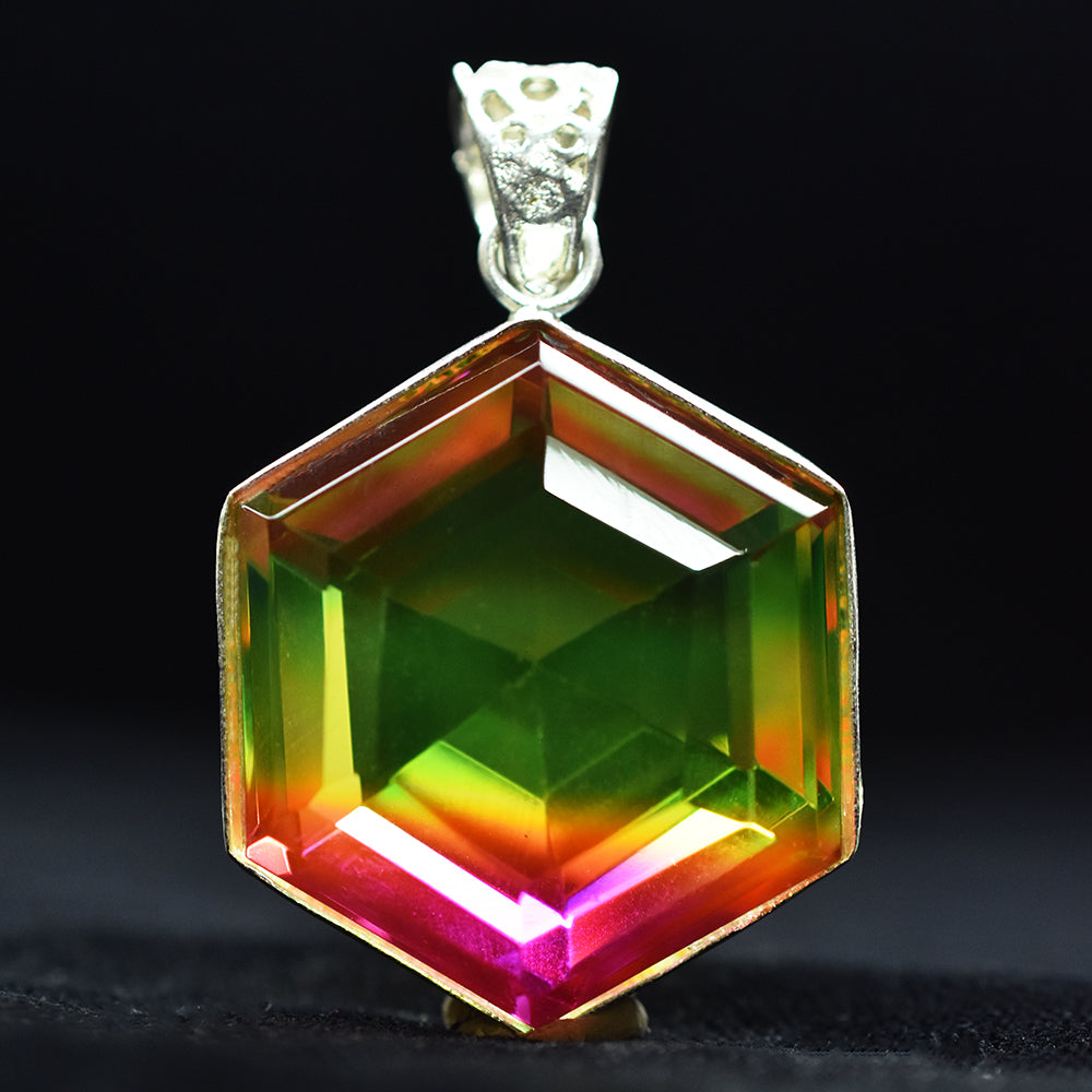 CERTIFIED 925 Sterling Silver 84 Ct Bi-Color Tourmaline Gems Pendant Lab Created