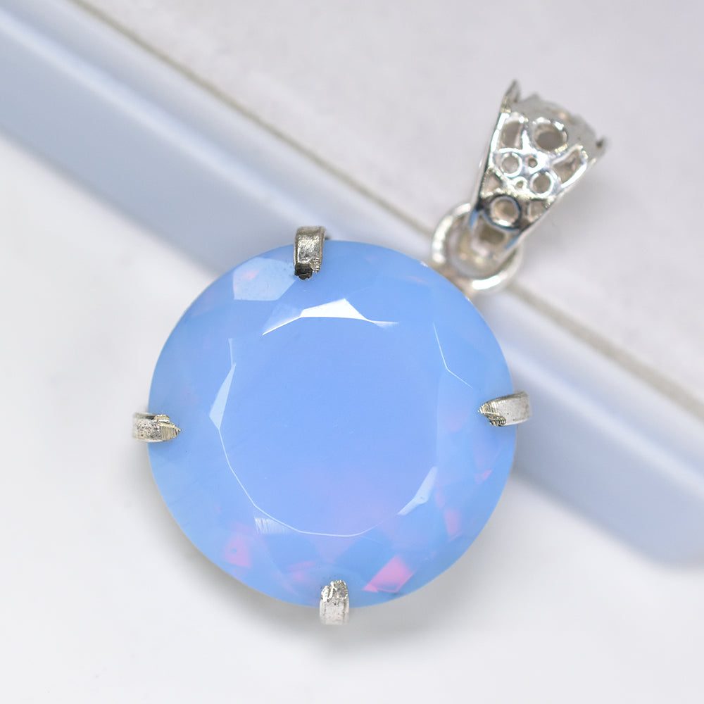 48.20 Ct Round Cut CERTIFIED Opal 925 Sterling Sliver Natural Gemstone Pendant