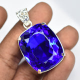 105.60 Ct Natural Brazilian Cushion Cut Tanzanite Pendant 925 Silver Gemstone