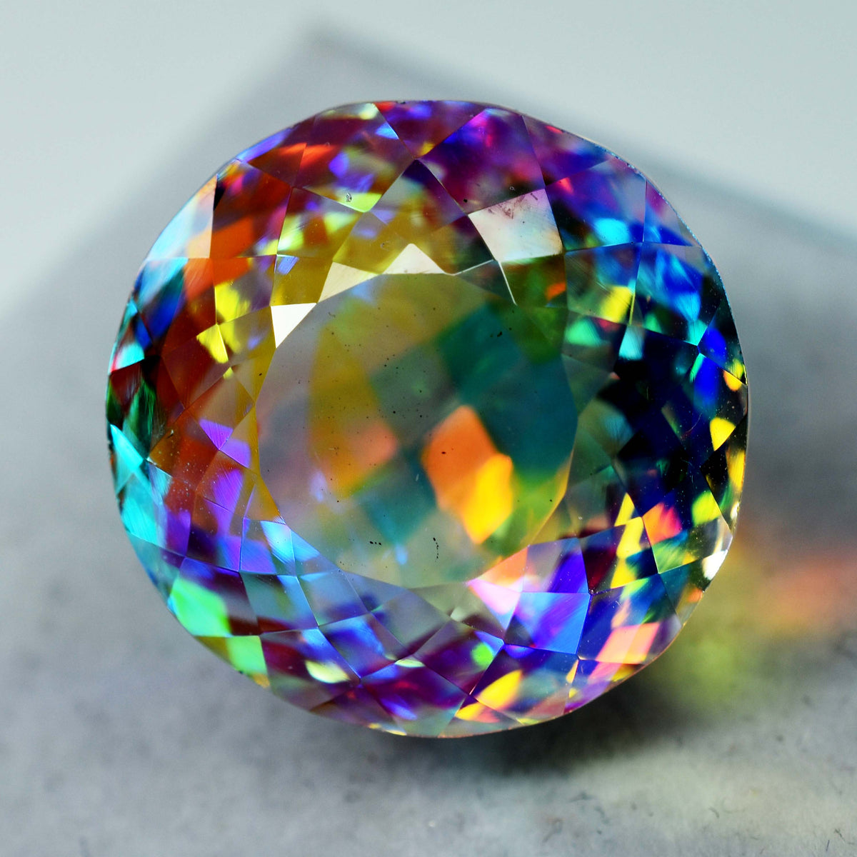 Lab Created Topaz Round Cut A++ Rainbow Mystic 70.20 Ct CERTIFIED Loose Gemstone