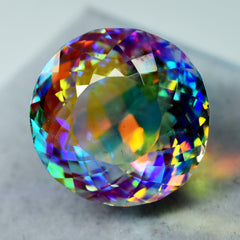 Lab Created Topaz Round Cut A++ Rainbow Mystic 70.20 Ct CERTIFIED Loose Gemstone