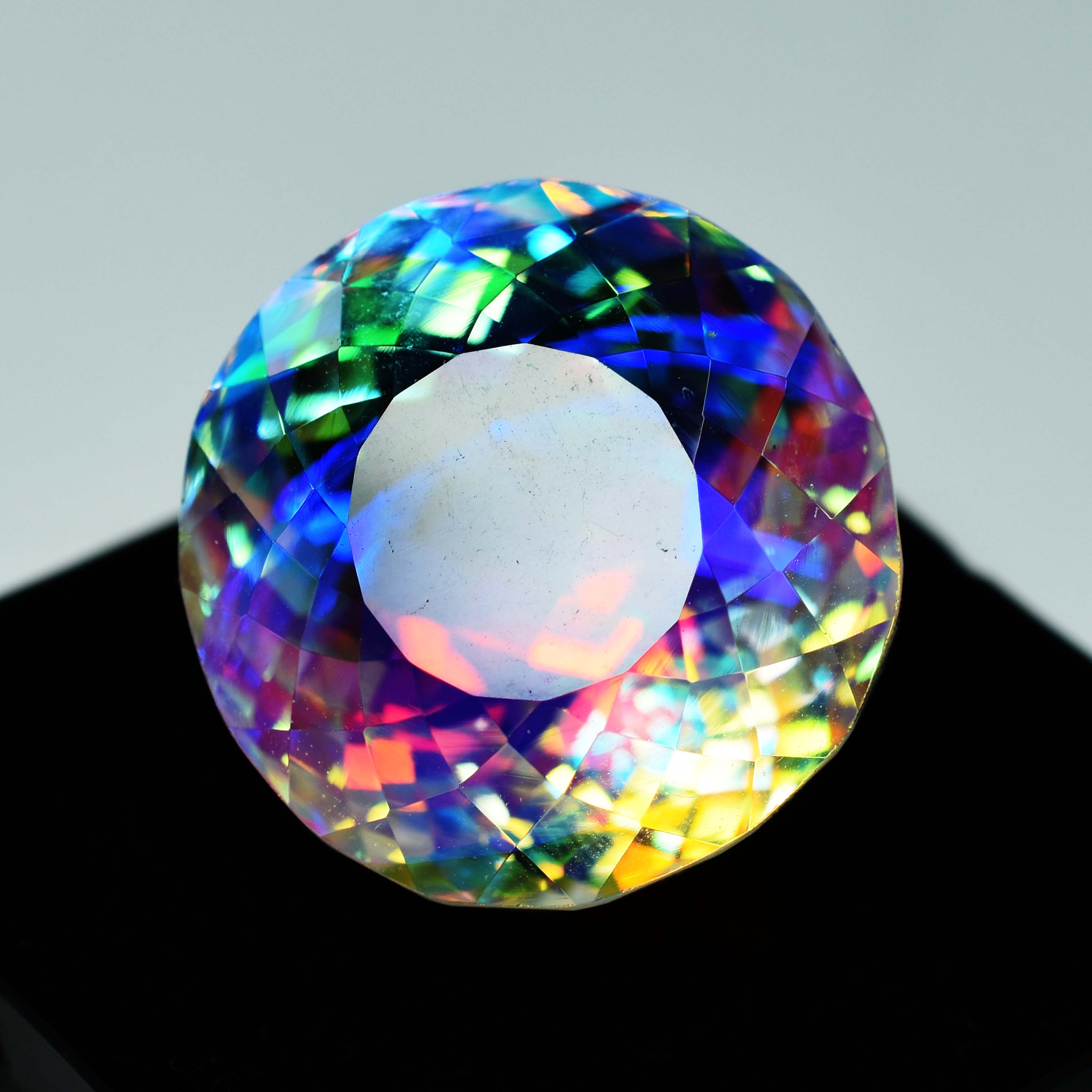 Lab Created Topaz Round Cut A++ Rainbow Mystic 70.20 Ct CERTIFIED Loose Gemstone