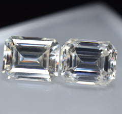 Pair Moissanite Emerald Cut CERTIFIED Loose Gemstone 12.8 Ct VVS1 D Color 2 Pcs