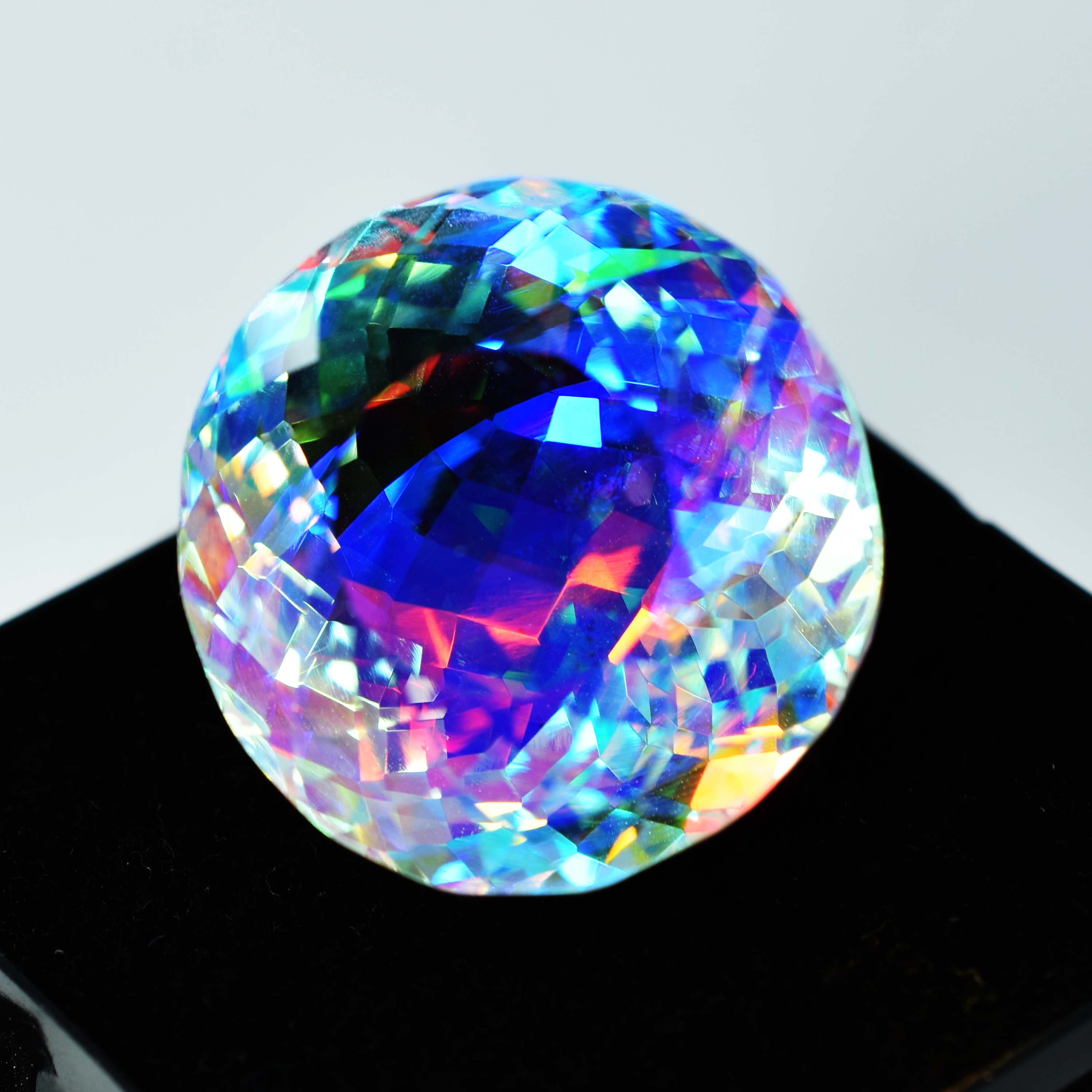 Lab Created Topaz Round Cut A++ Rainbow Mystic 70.20 Ct CERTIFIED Loose Gemstone