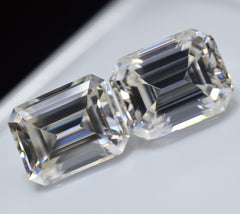 Pair Moissanite Emerald Cut CERTIFIED Loose Gemstone 12.8 Ct VVS1 D Color 2 Pcs