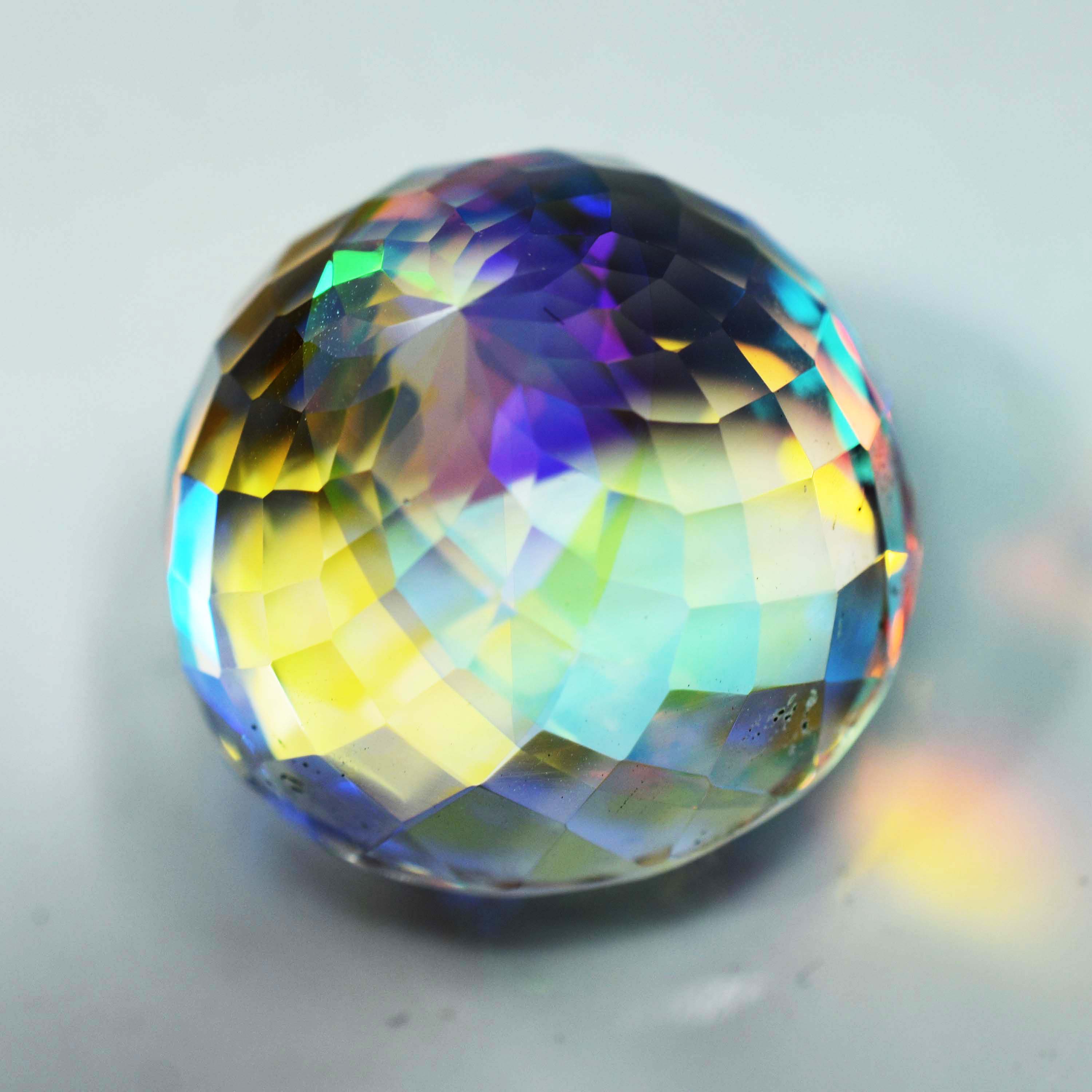 Lab Created Topaz Round Cut A++ Rainbow Mystic 70.20 Ct CERTIFIED Loose Gemstone