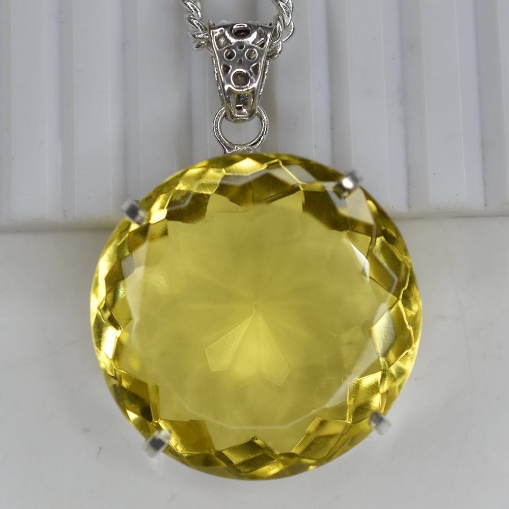 Lab Created 925 Sterling Silver Pendant 124 Ct Yellow Sapphire Rare Gemstone