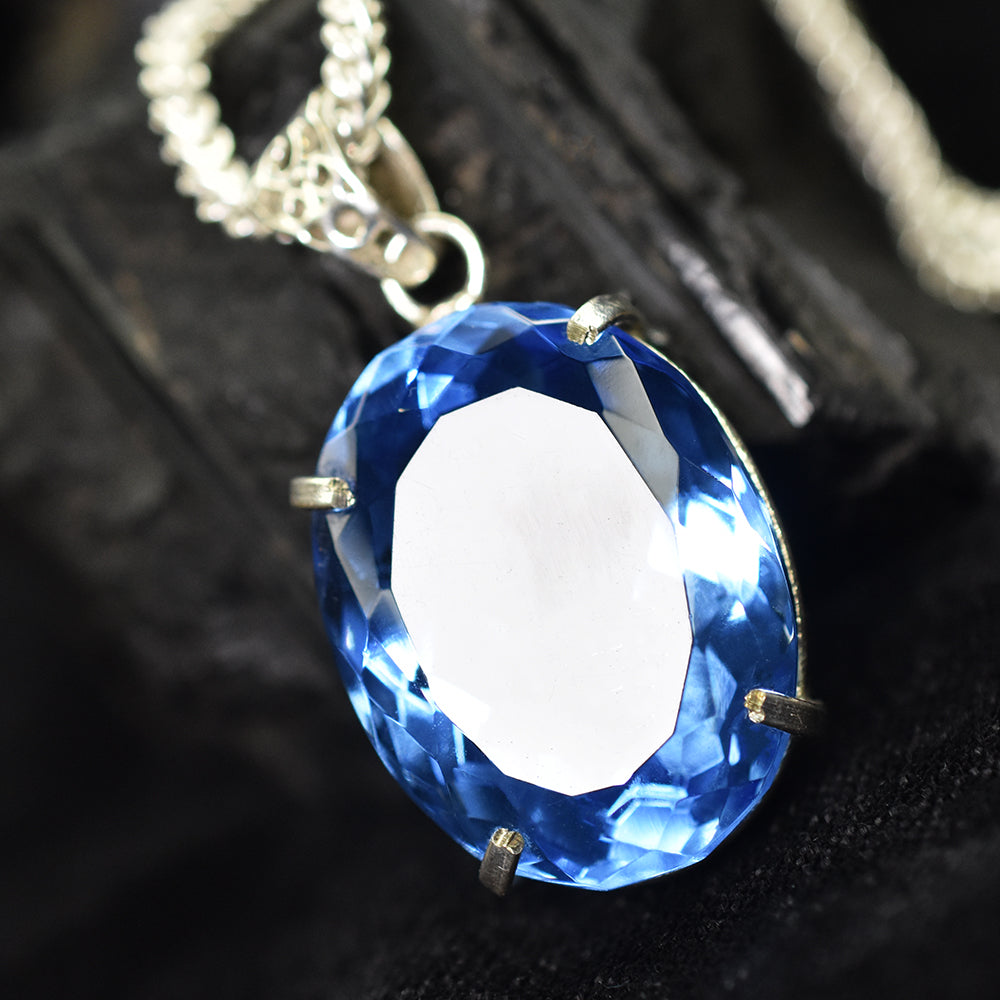 Lab Created 141.45 Ct Blue Sapphire Oval 925 Sterling Silver Flawless Pendant