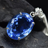 141 Ct Wonderful Pendant Natural Topaz Oval Shape Gemstone Blue Sterling Silver