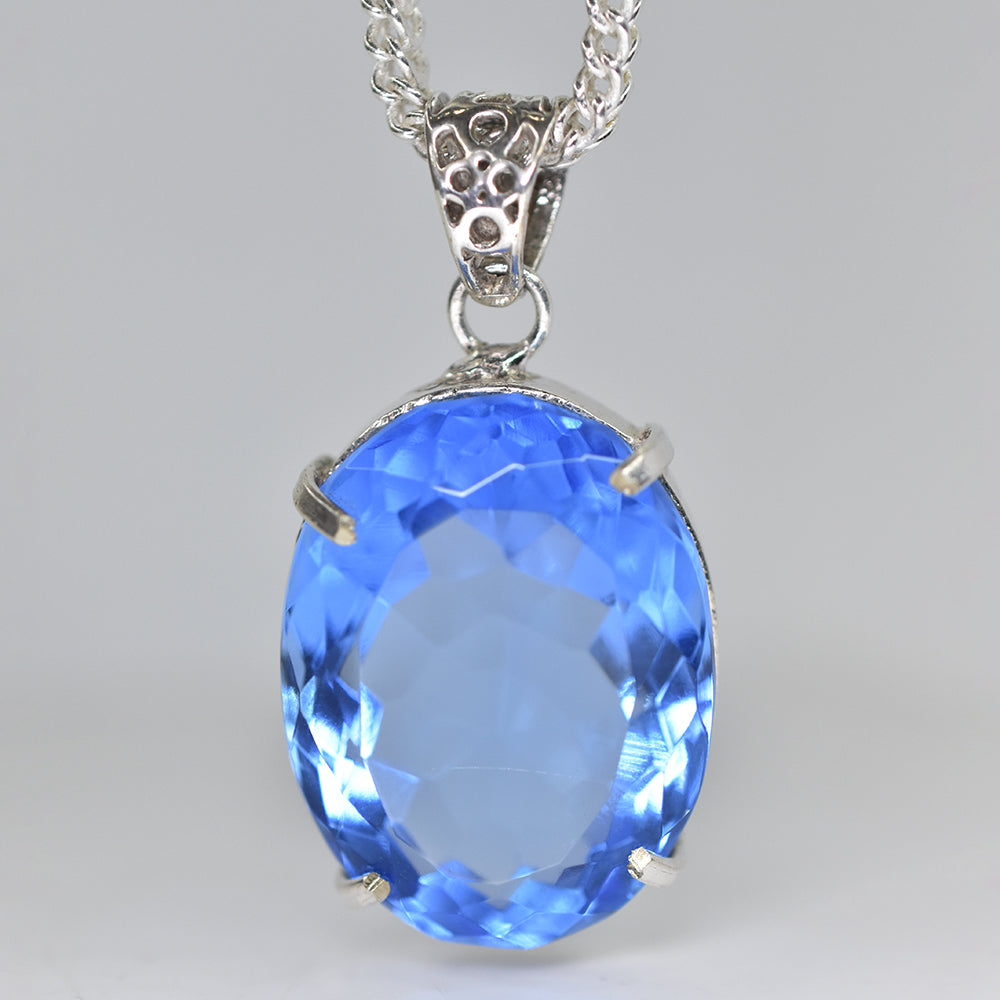 141 Ct Wonderful Pendant Natural Topaz Oval Shape Gemstone Blue Sterling Silver