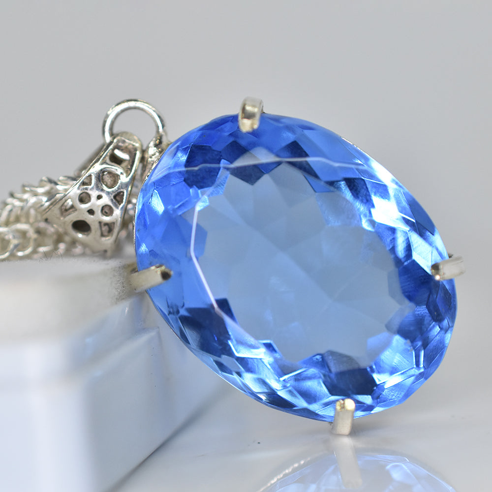 Lab Created 141.45 Ct Blue Sapphire Oval 925 Sterling Silver Flawless Pendant