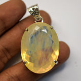 925 Sterling Silver Natural Opal Pendant Emerald 65 Ct Yellow Certified Gemstone