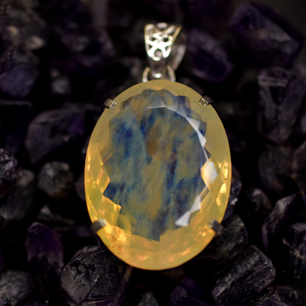 925 Sterling Silver Natural Opal Pendant Emerald 65 Ct Yellow Certified Gemstone