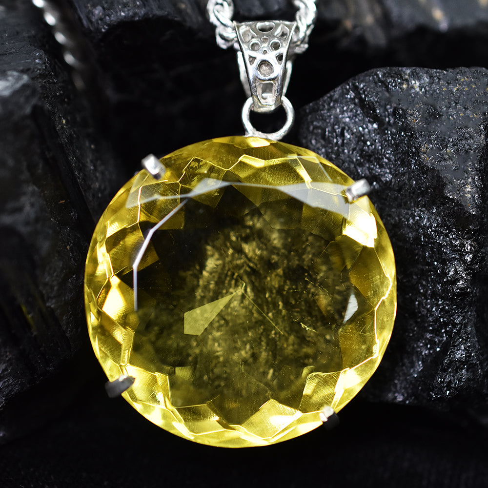 Lab Created 925 Sterling Silver Pendant 124 Ct Yellow Sapphire Rare Gemstone