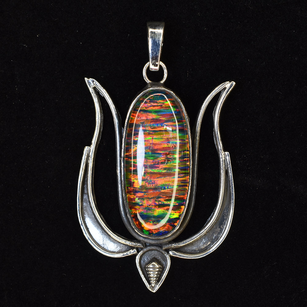 Certified Natural Opal 53 Ct 925 Sterling Silver Oval Birthstone Gems Pendant