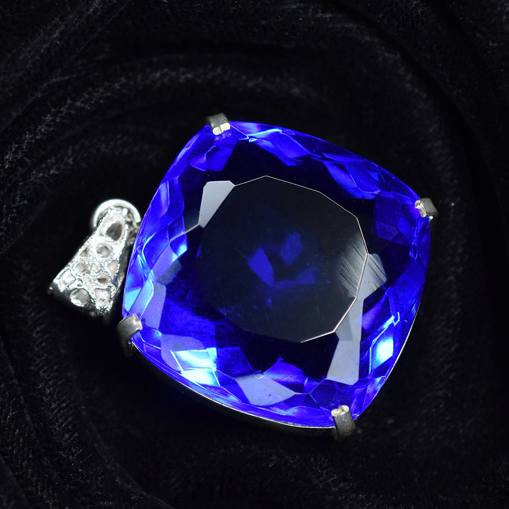 Lab Created 91.9 Ct CERTIFIED Sapphire 925 Sterling Silver Blue Gems Pendant