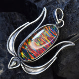 Certified Natural Opal 53 Ct 925 Sterling Silver Oval Birthstone Gems Pendant