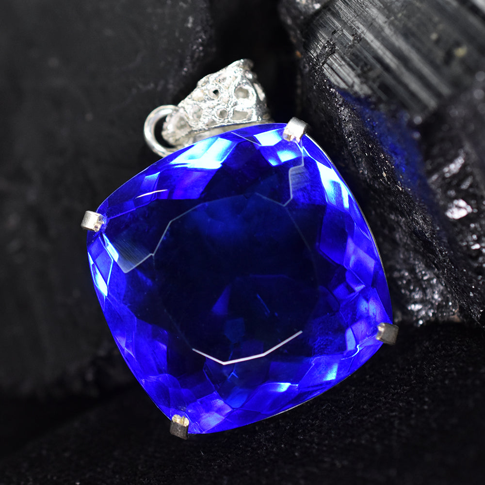 Lab Created 91.9 Ct CERTIFIED Sapphire 925 Sterling Silver Blue Gems Pendant