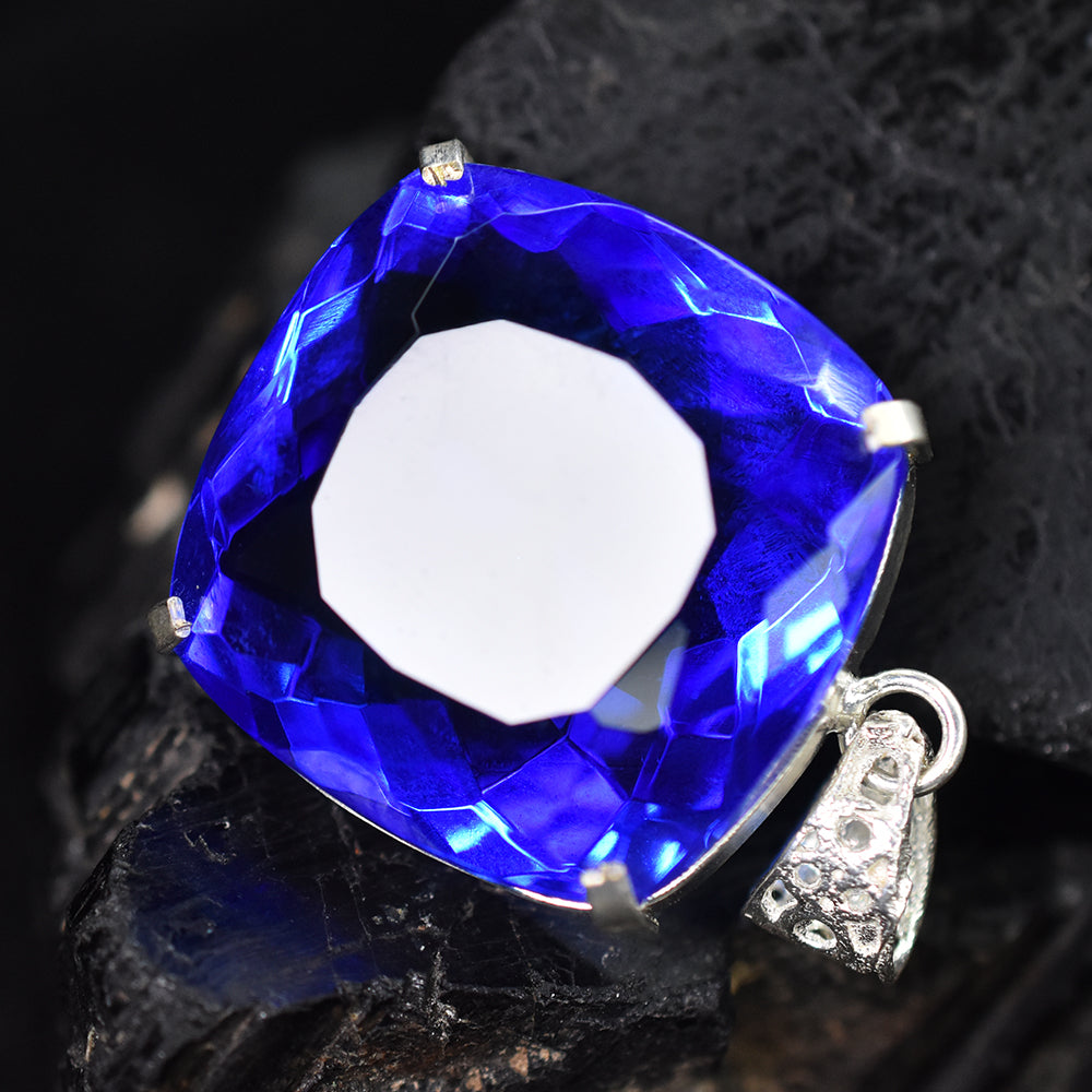 Lab Created 91.9 Ct CERTIFIED Sapphire 925 Sterling Silver Blue Gems Pendant